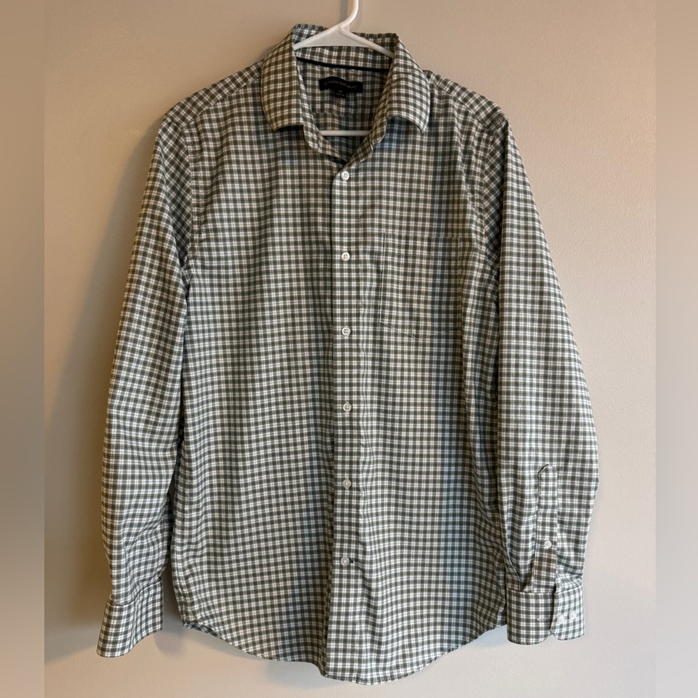 Banana Republic Men's Green Gingham Check Button Down Shirt M Cotton Long Sleeve